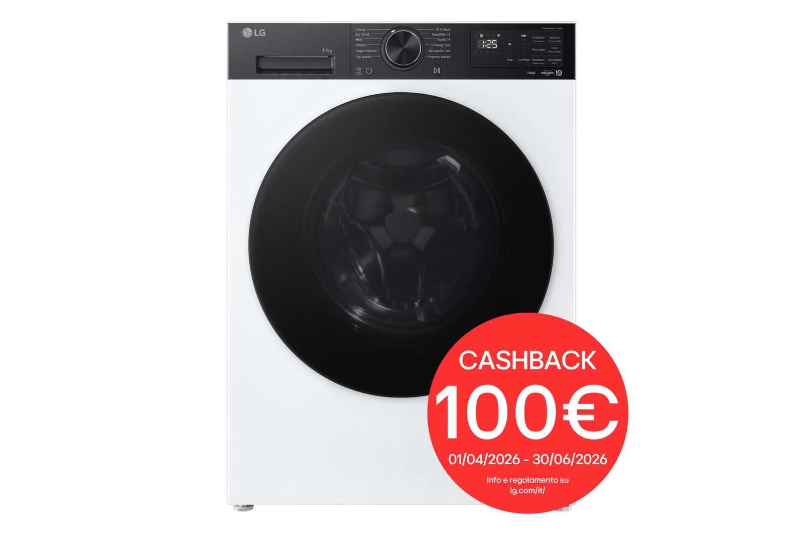 Vista frontale di Lavatrice smart 11kg | Serie X5 Classe A-40% | 1400 giri, Wi-Fi, 6 Motion Direct Drive, Allergy Care, Direct Drive | White F4NX5011TKB